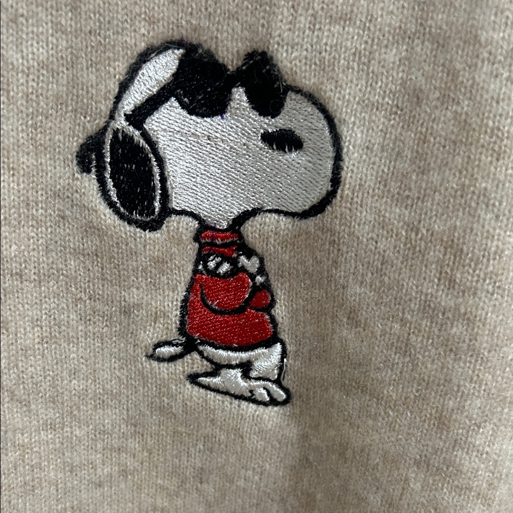 NAADAM Beige Cashmere Crewneck Sweater with Snoopy Design - Picture 3 of 4